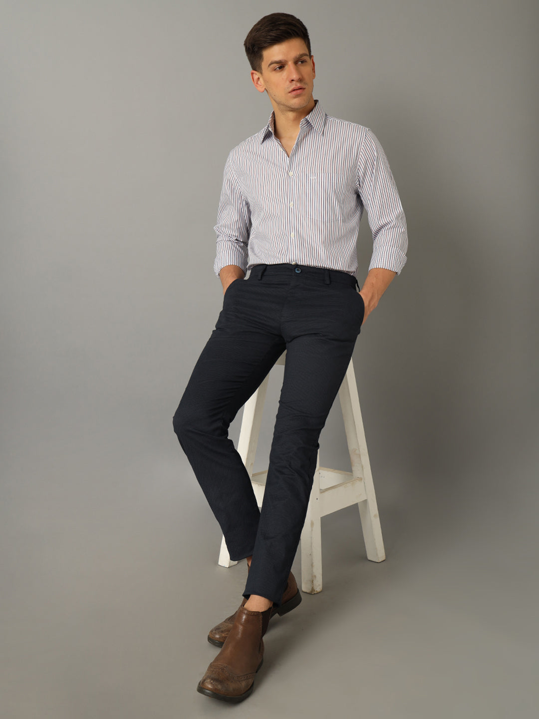 Aldeno Men's Formal Multicolor Striped Shirt