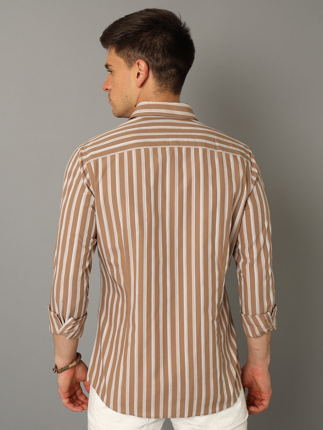 Aldeno Men Striped Casual Beige Shirt