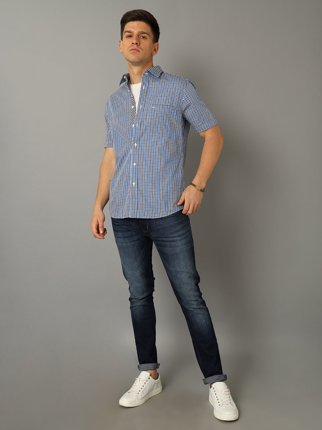 Aldeno Men Checkered Casual Blue Shirt
