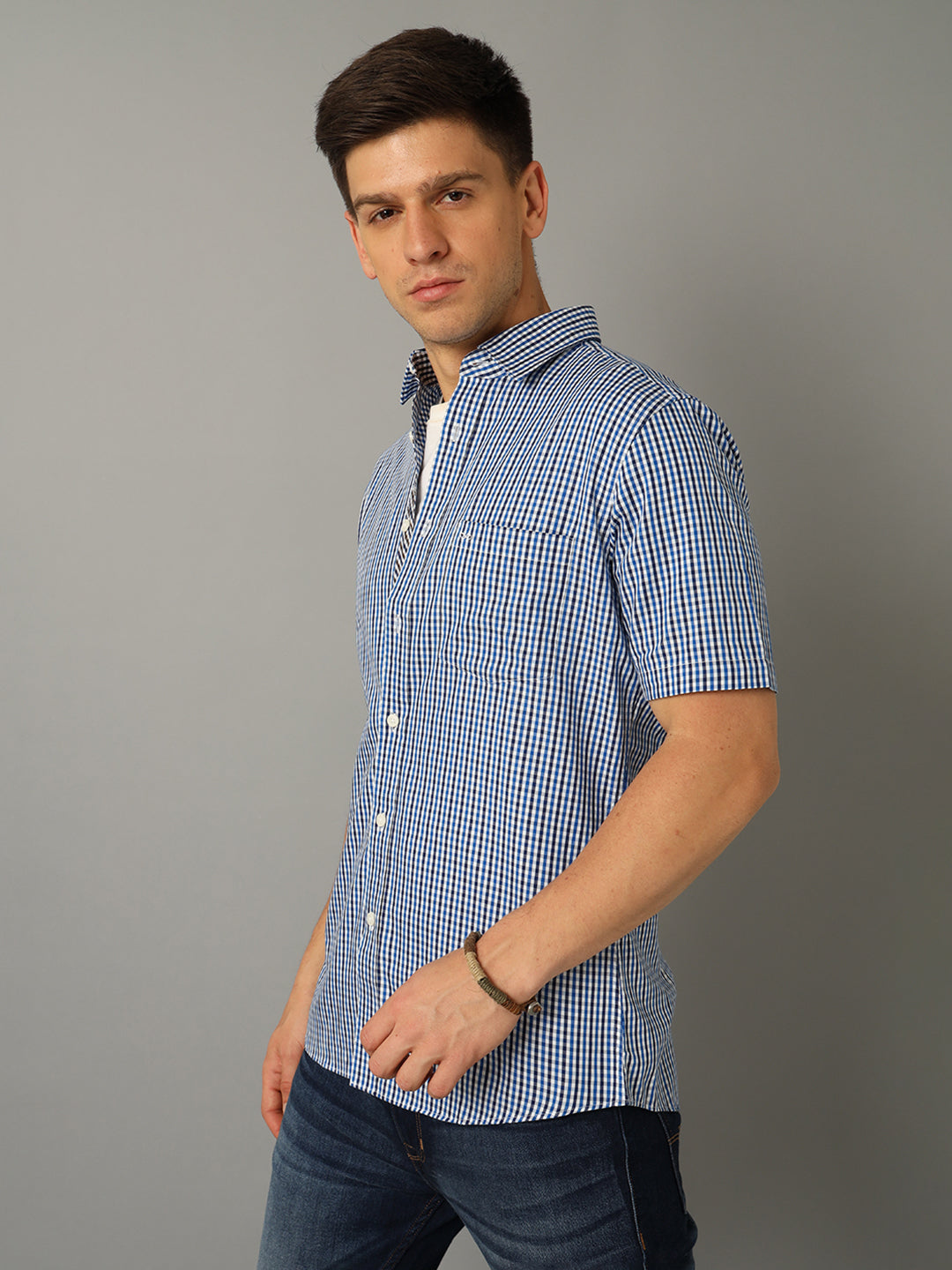 Aldeno Men Checkered Casual Blue Shirt
