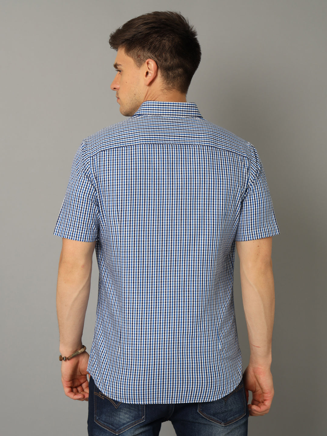 Aldeno Men Checkered Casual Blue Shirt