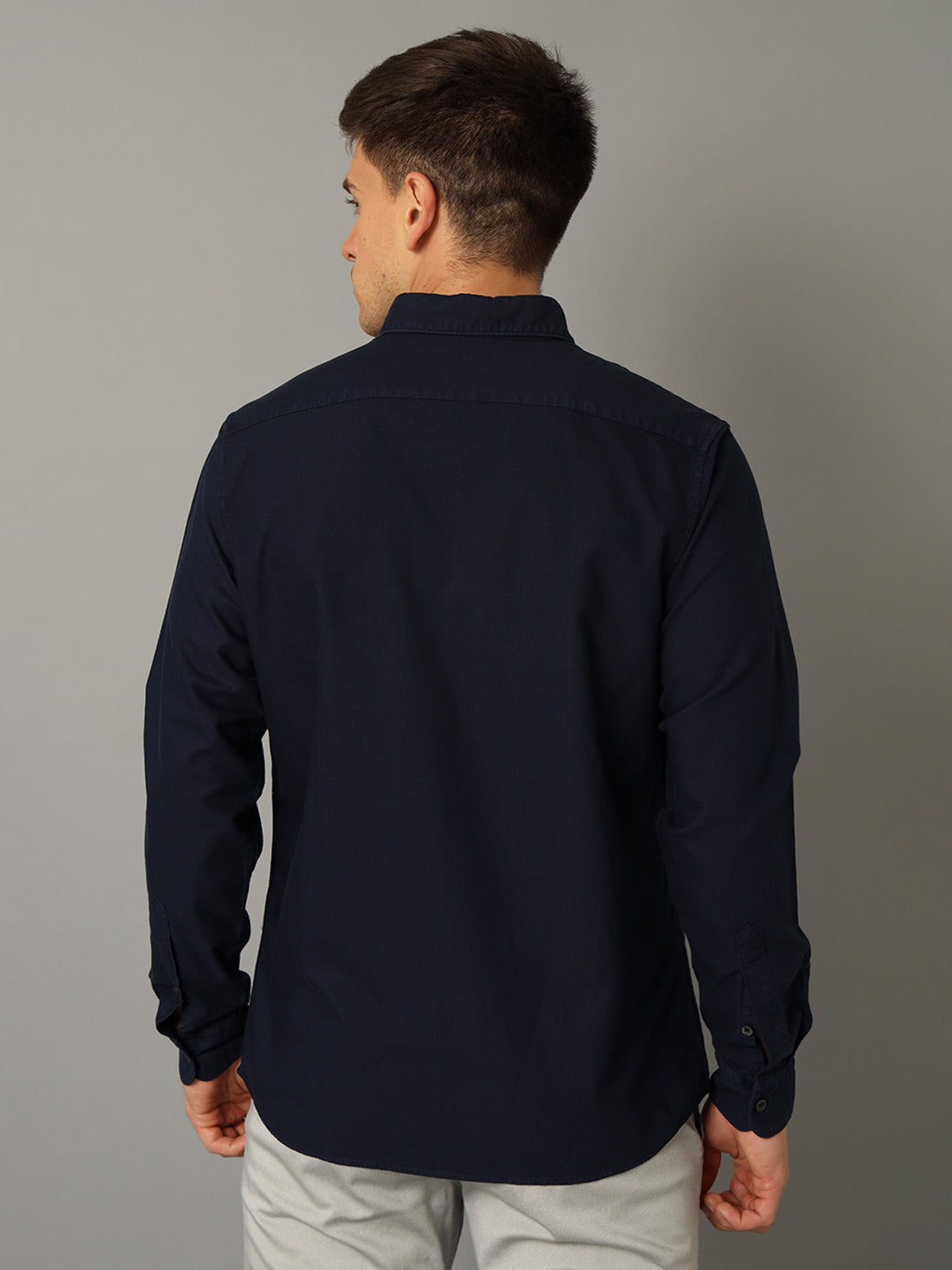 Aldeno Men Solid Casual Dark Blue Shirt