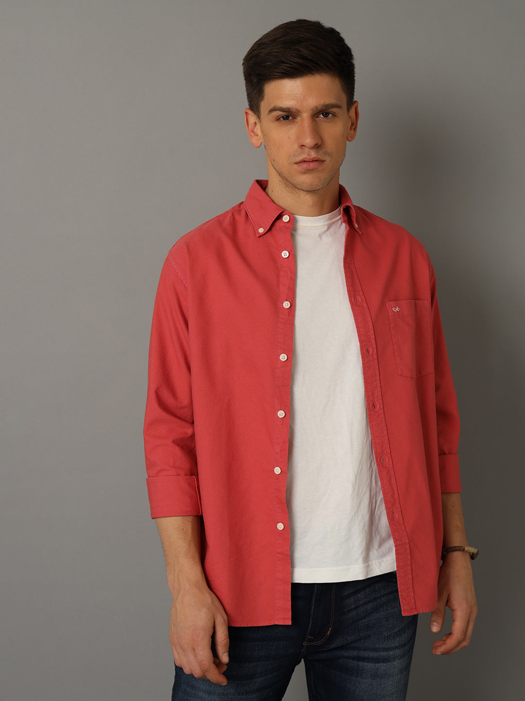 Aldeno Men Solid Casual Pink Shirt
