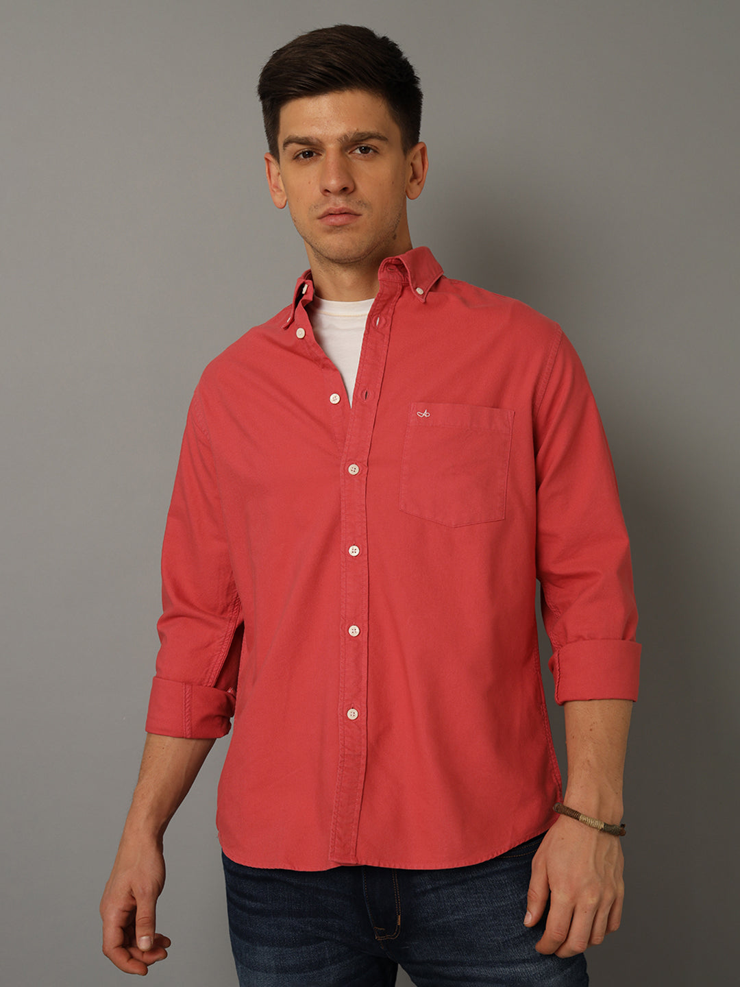 Aldeno Men Solid Casual Pink Shirt