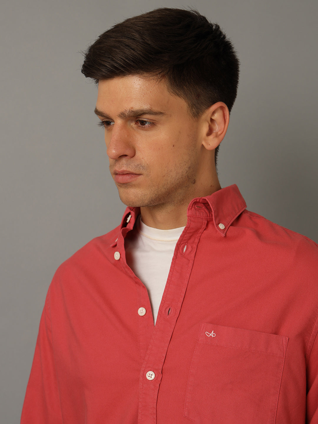 Aldeno Men Solid Casual Pink Shirt