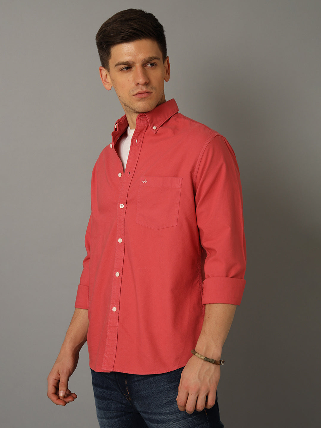 Aldeno Men Solid Casual Pink Shirt