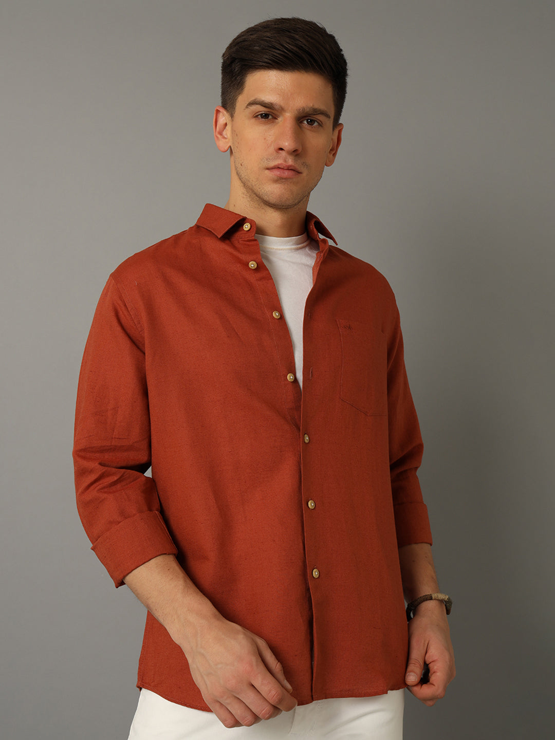 Aldeno Men Solid Casual Brown Shirt