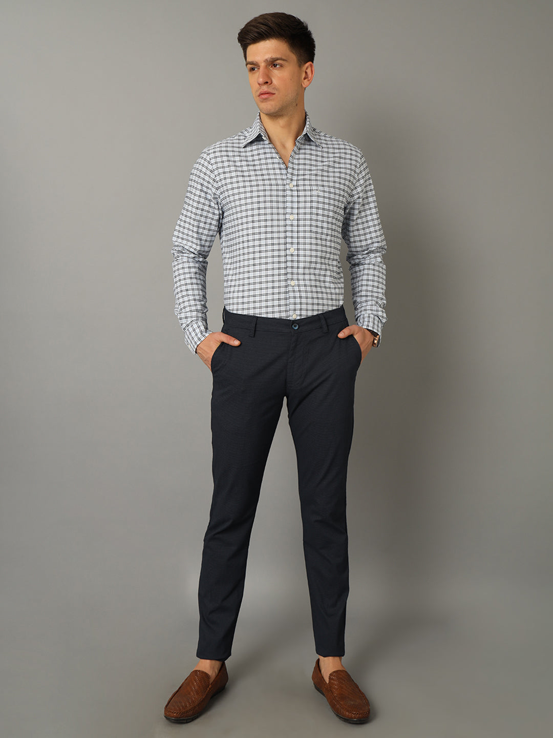 Aldeno Men Checkered Blue Casual Shirt