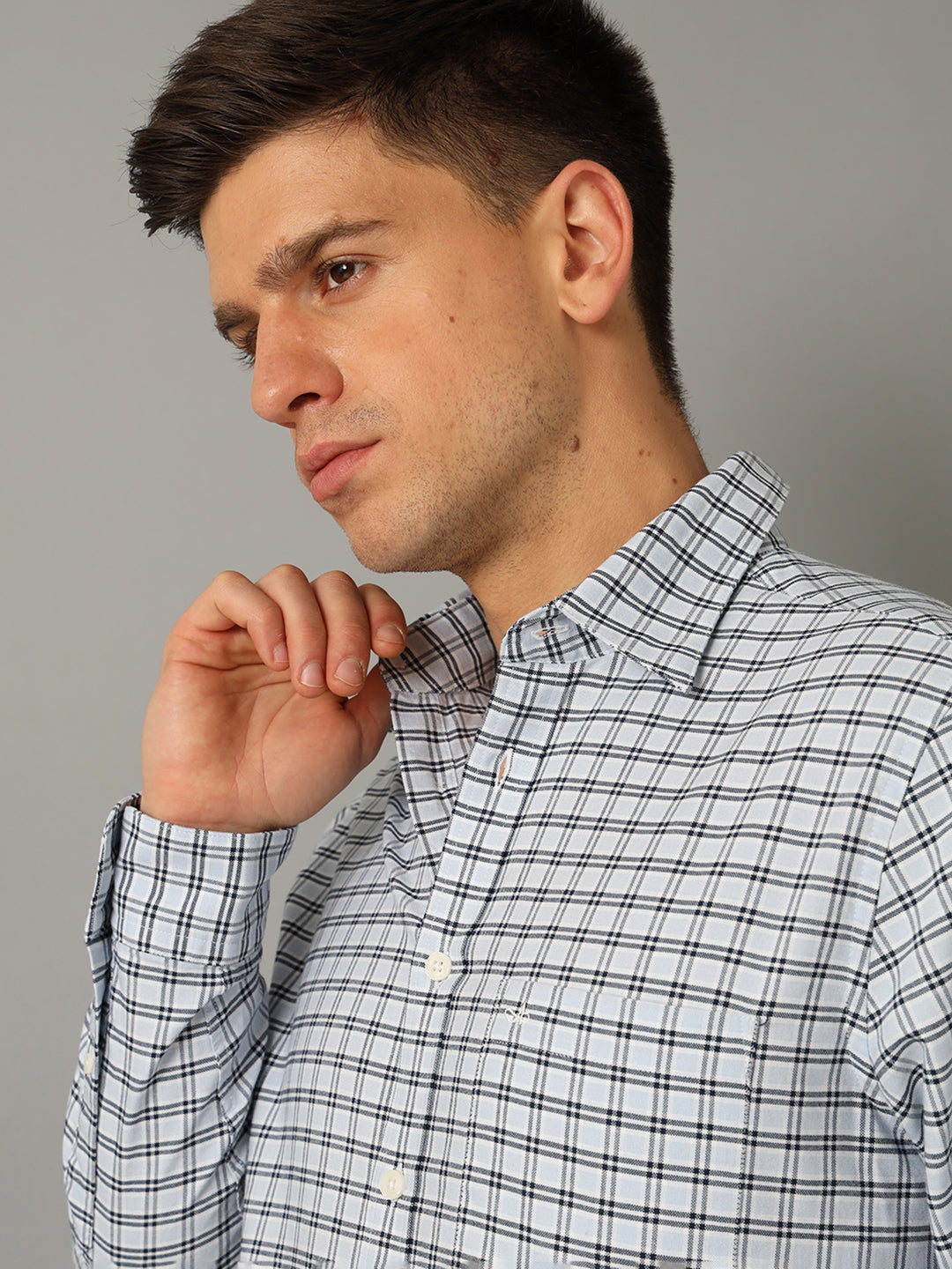 Aldeno Men Checkered Blue Casual Shirt