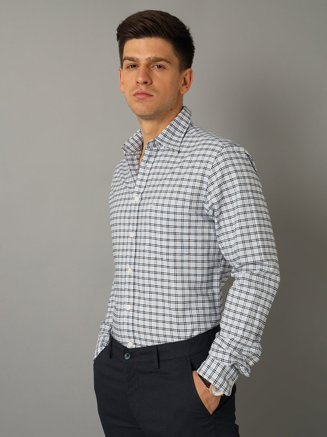 Aldeno Men Checkered Blue Casual Shirt