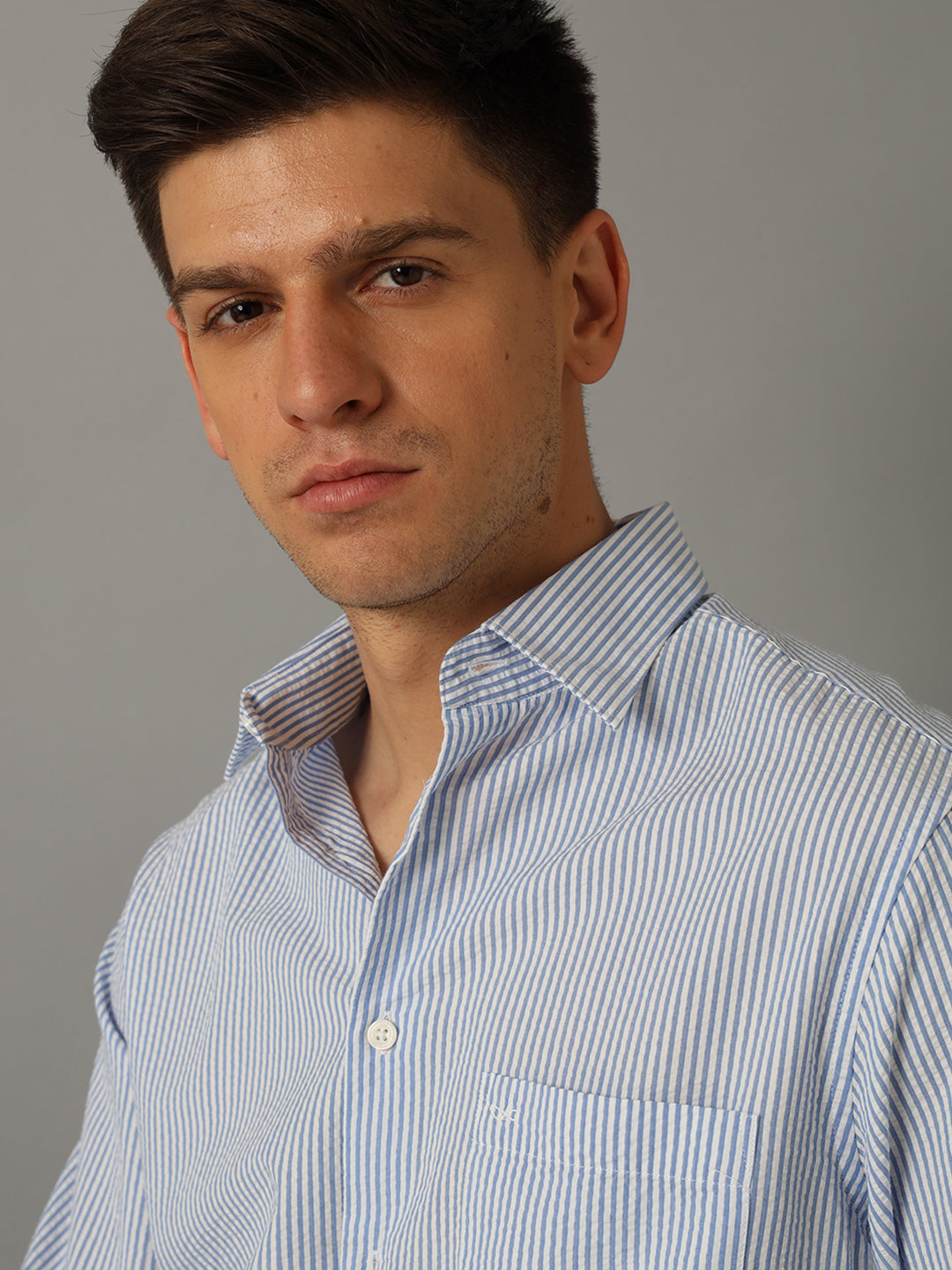 Aldeno Men Striped Formal Light Blue Shirt