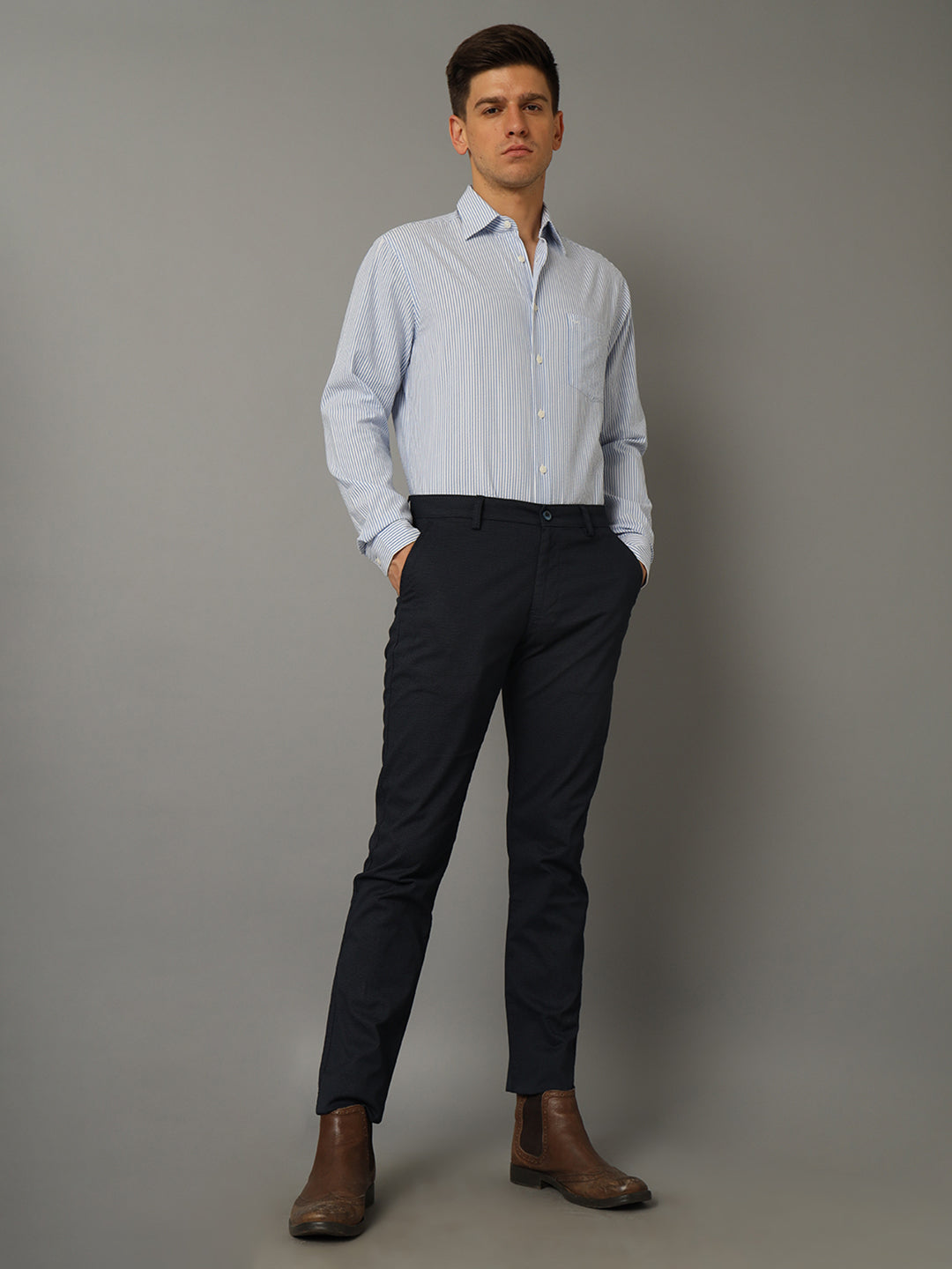 Aldeno Men Striped Formal Light Blue Shirt