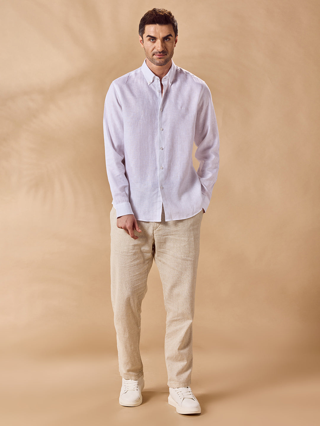 Aldeno Mens Regular Fit Solid White Casual Linen Shirt (LITE)