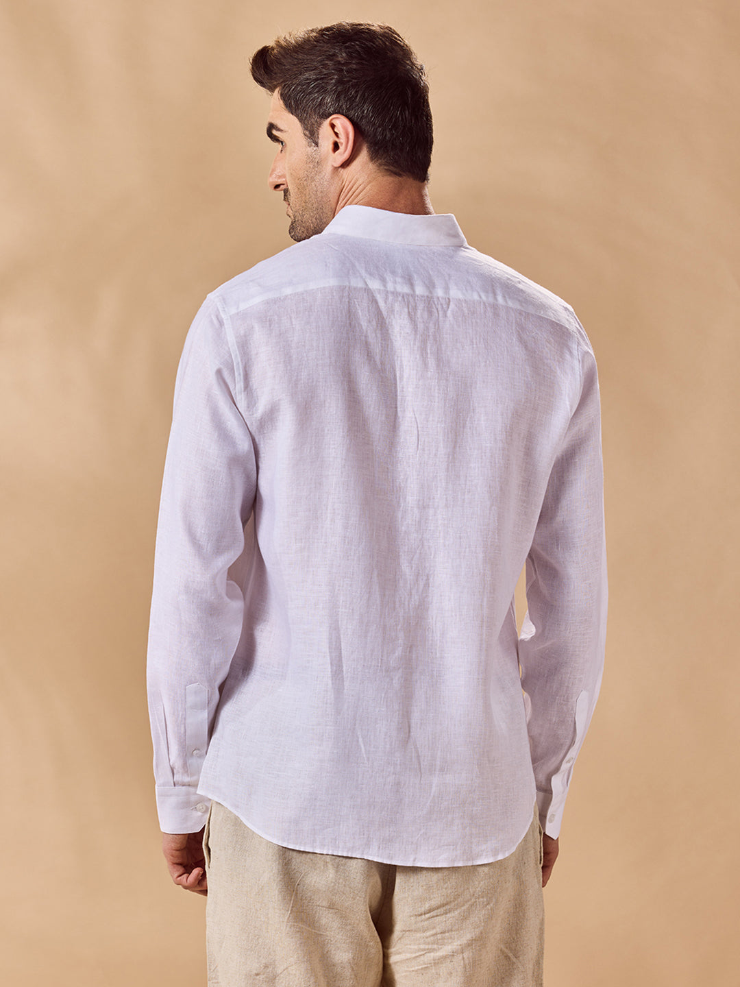 Aldeno Mens Regular Fit Solid White Casual Linen Shirt (LITE)