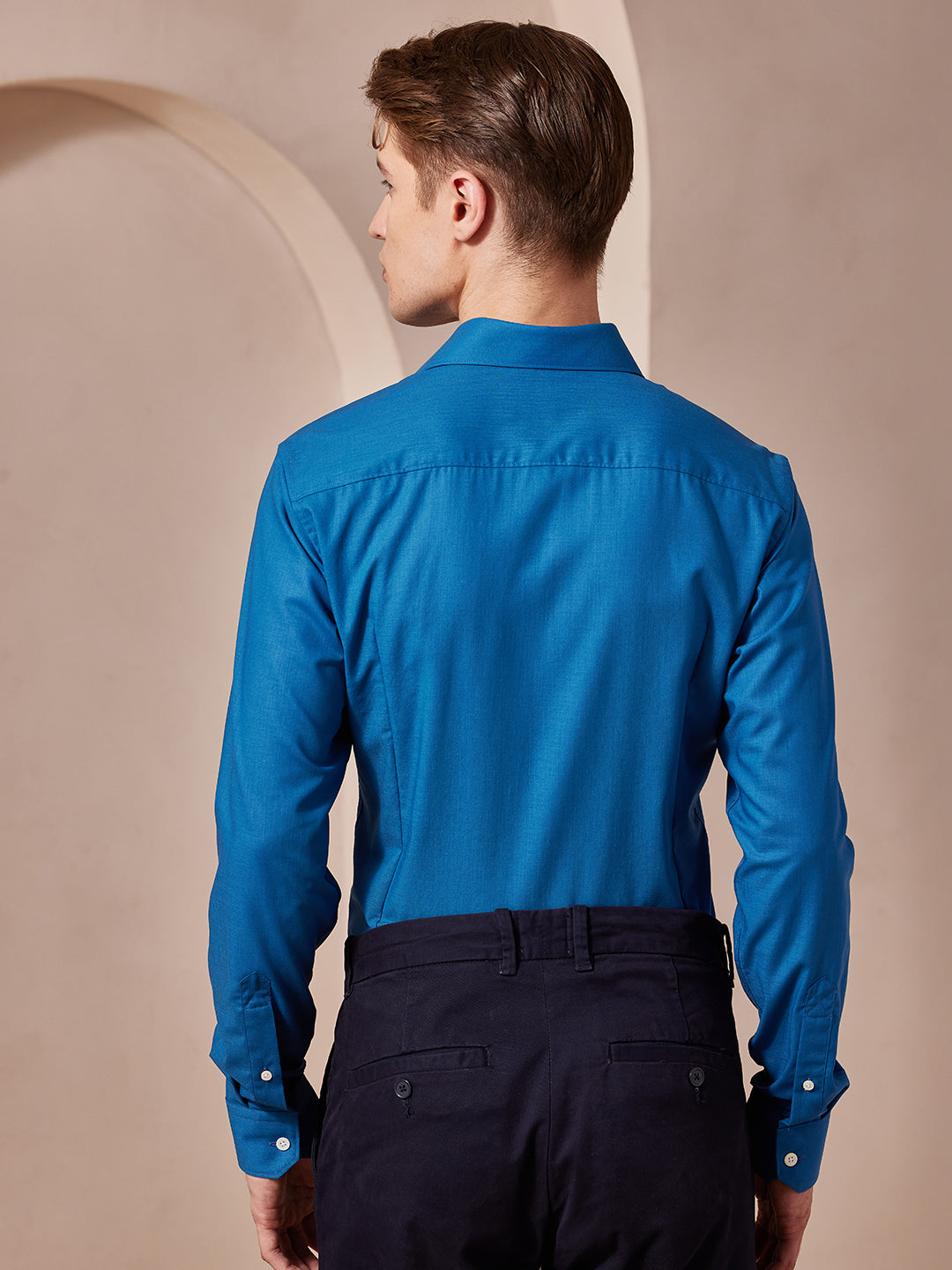 Aldeno Men Slim Fit Sold Blue Cotton Shirt (MORY)