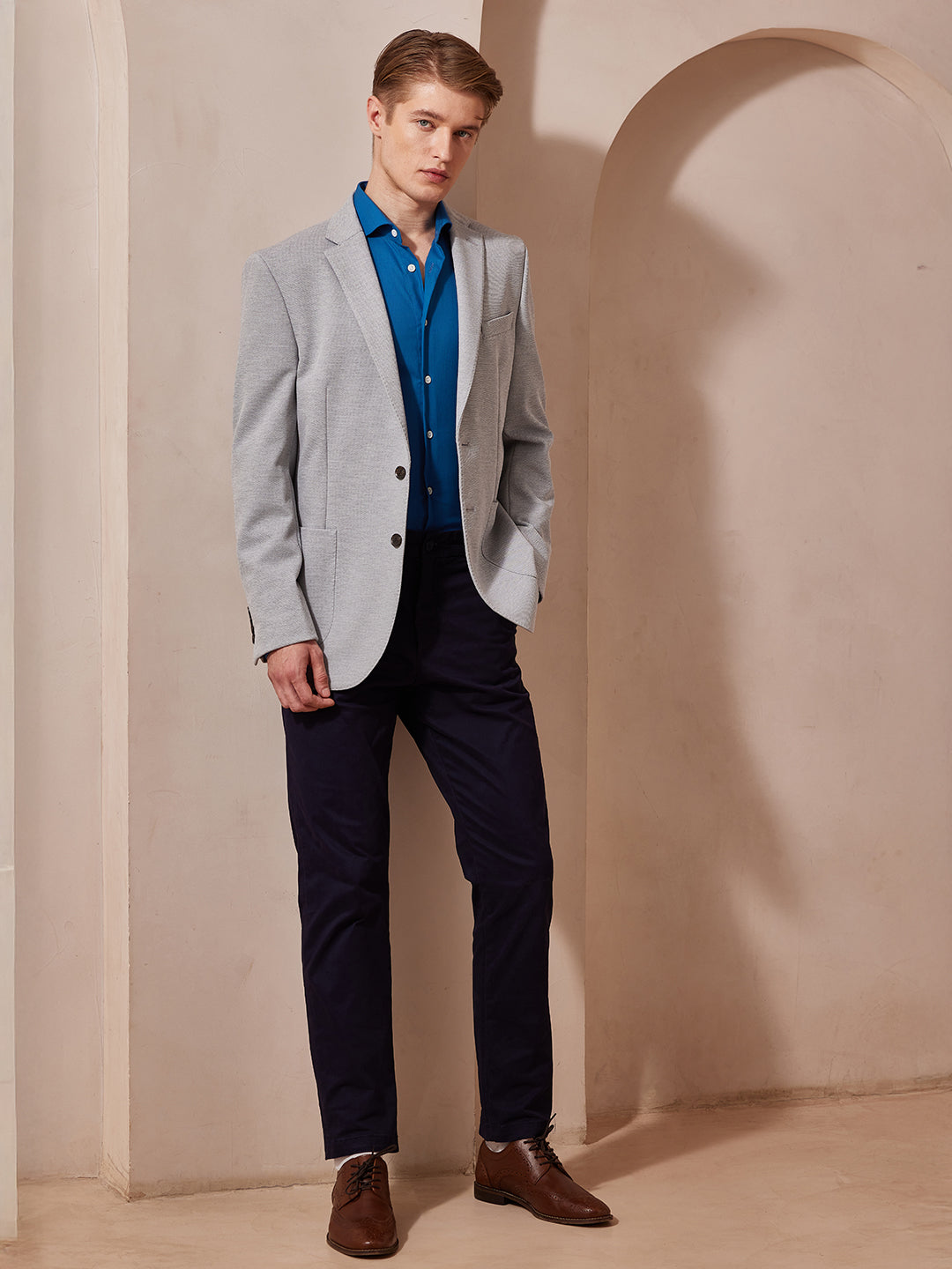 Aldeno Men Slim Fit Sold Blue Cotton Shirt (MORY)