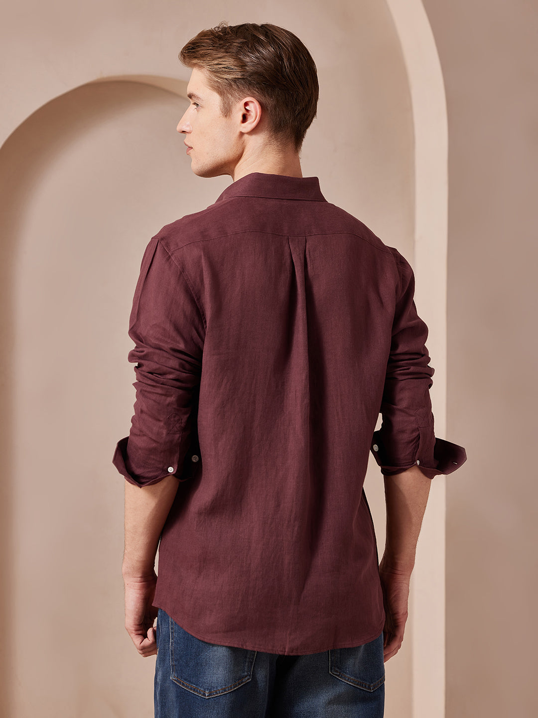 Aldeno Men Regular Fit Solid Wine Cotton Shirt (MADI)