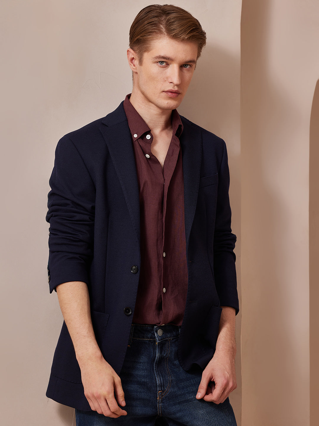 Aldeno Men Regular Fit Solid Wine Cotton Shirt (MADI)