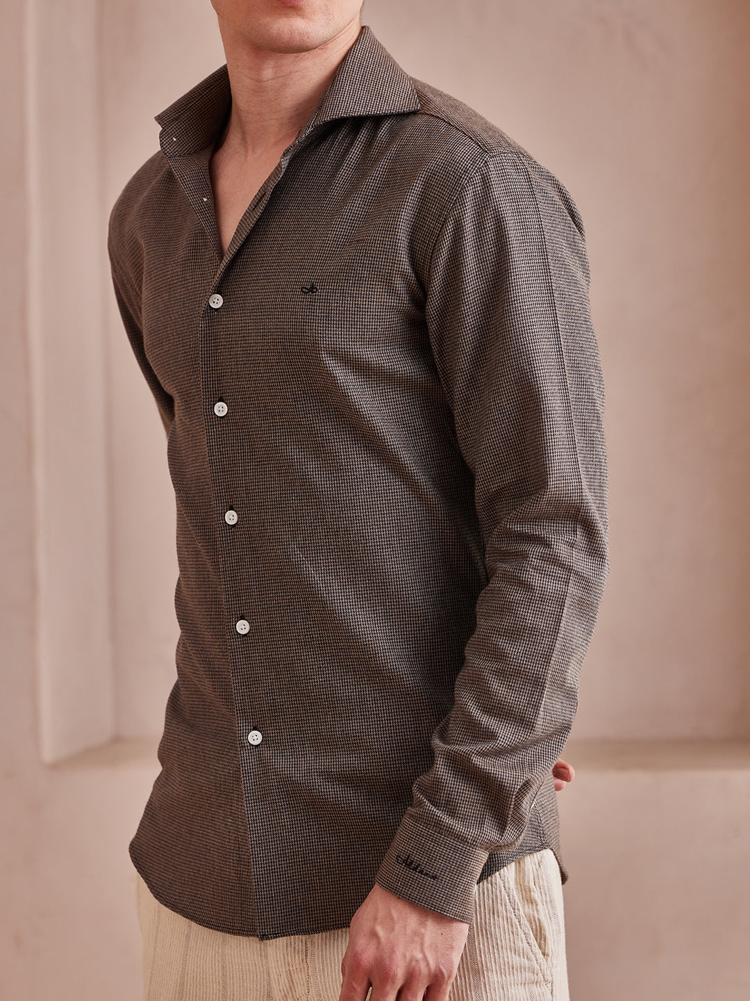 Aldeno Men Slim Fit Checks Brown Cotton Shirt (MANU)