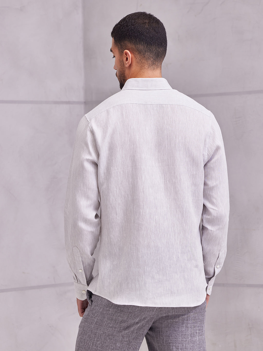 Aldeno Men Regular Fit Solid Light grey Linen Shirt (MAYO)