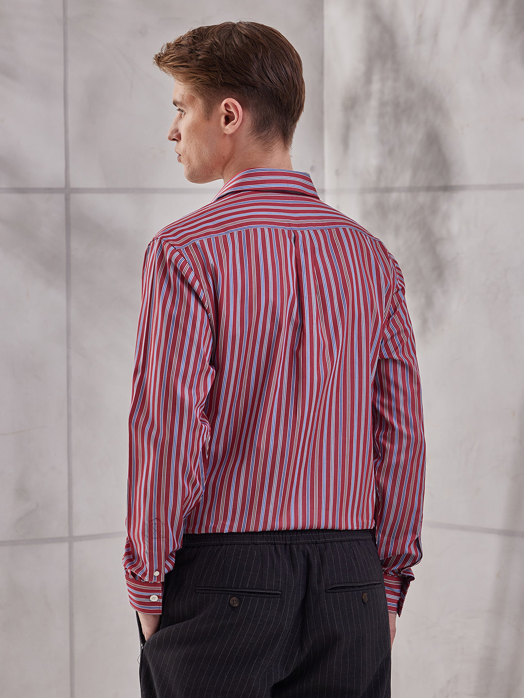 Aldeno Men Regular Fit Stripes Red Cotton Shirt (MOVI)
