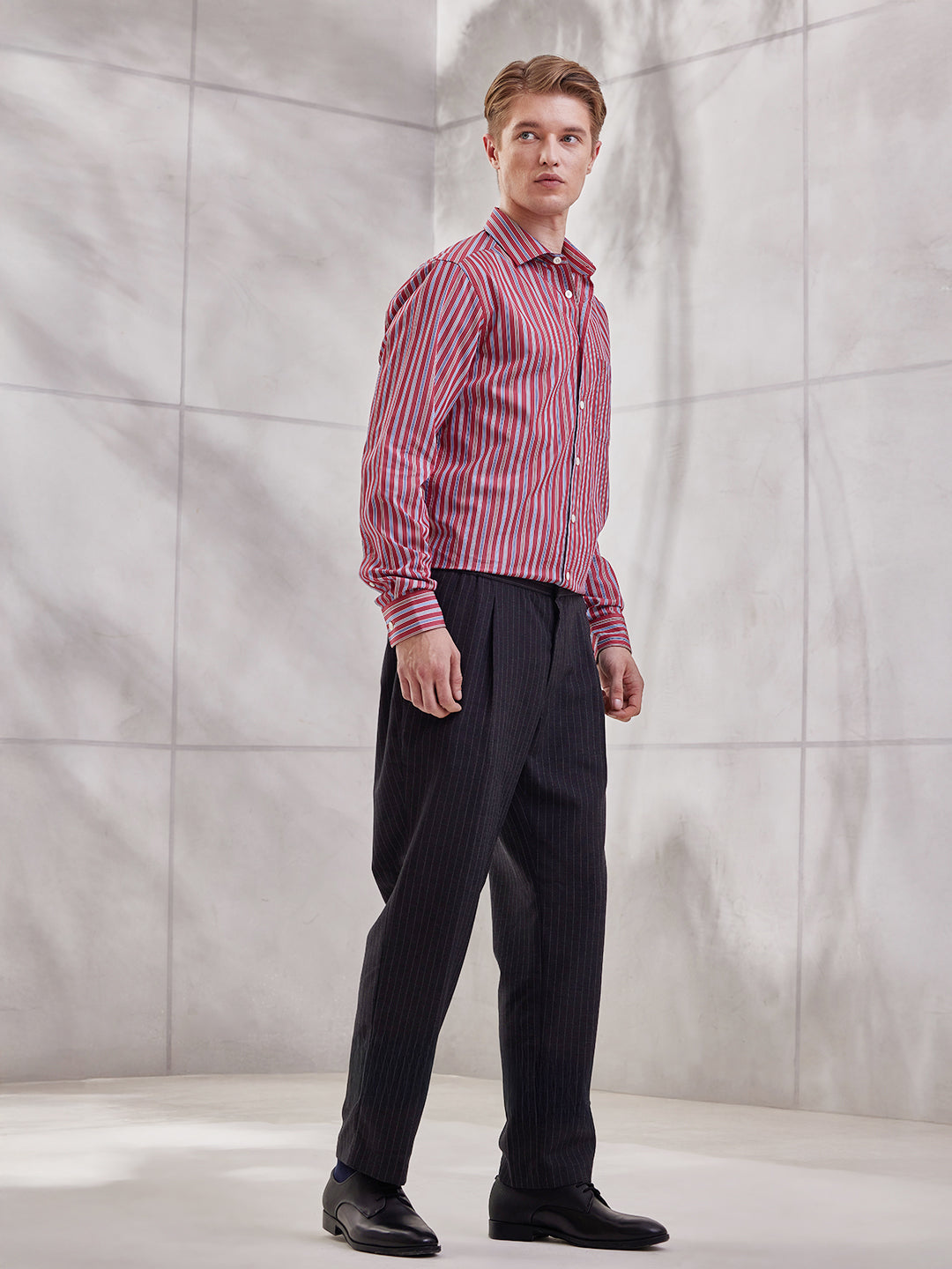 Aldeno Men Regular Fit Stripes Red Cotton Shirt (MOVI)