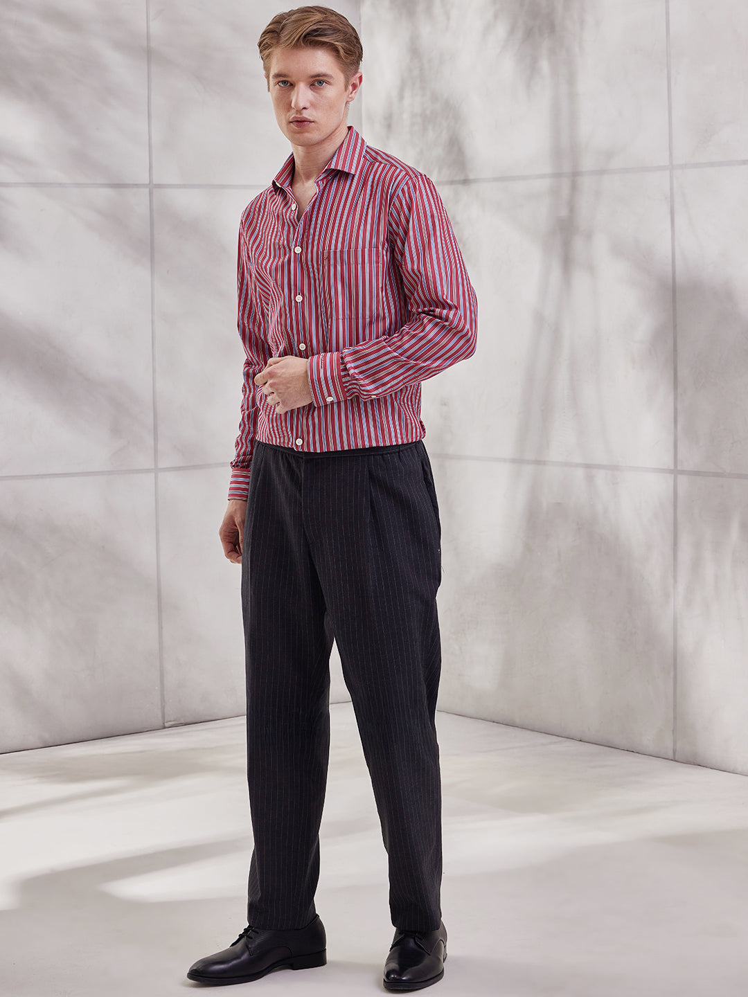 Aldeno Men Regular Fit Stripes Red Cotton Shirt (MOVI)