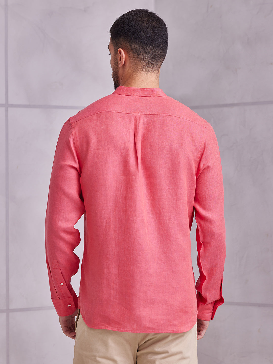Aldeno Men Regular Fit Solid Pink Linen Shirt (MEBA)