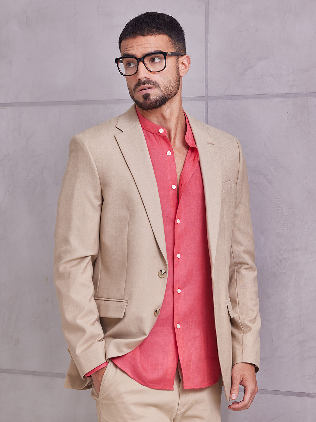 Aldeno Men Regular Fit Solid Pink Linen Shirt (MEBA)