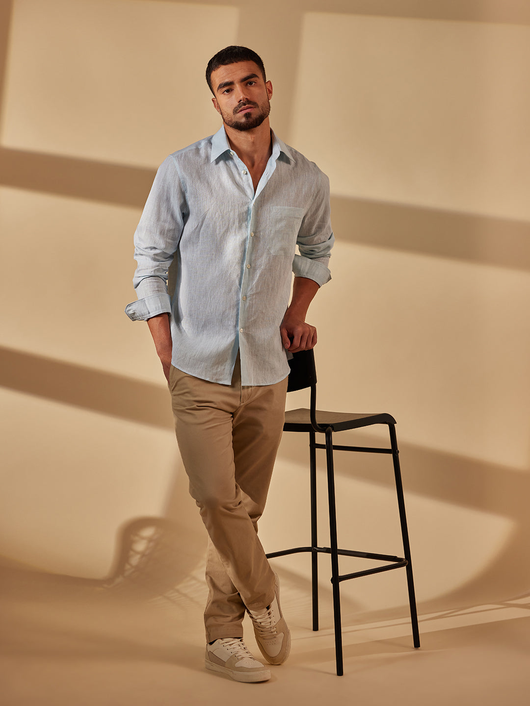 Aldeno Men Regular Fit Solid Light blue Linen Shirt (MOSI)