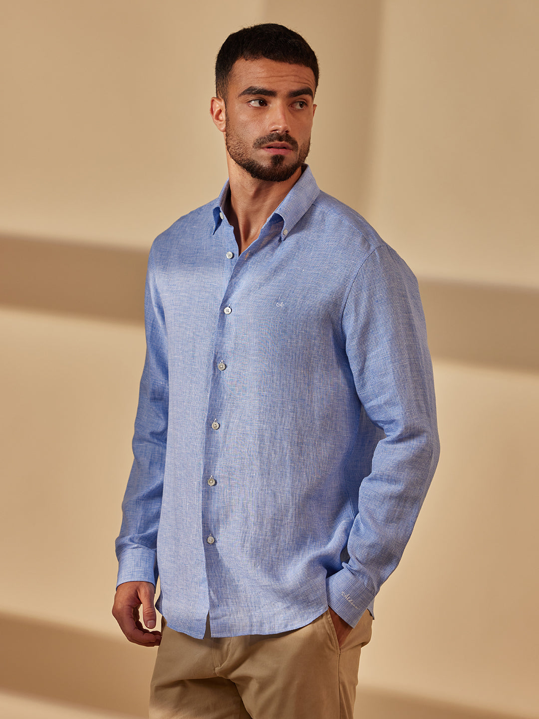Aldeno Men Regular Fit Solid Sky Blue Cotton Shirt (MIKH)