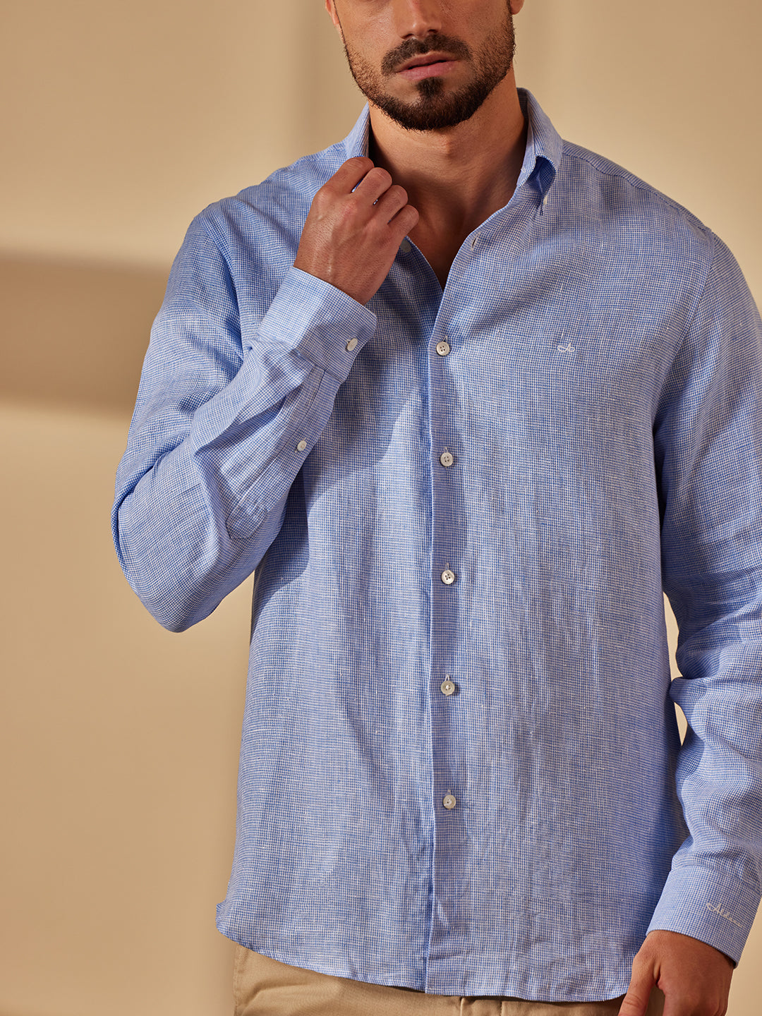 Aldeno Men Regular Fit Solid Sky Blue Cotton Shirt (MIKH)