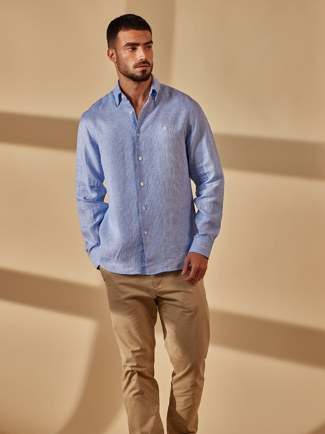 Aldeno Men Regular Fit Solid Sky Blue Cotton Shirt (MIKH)