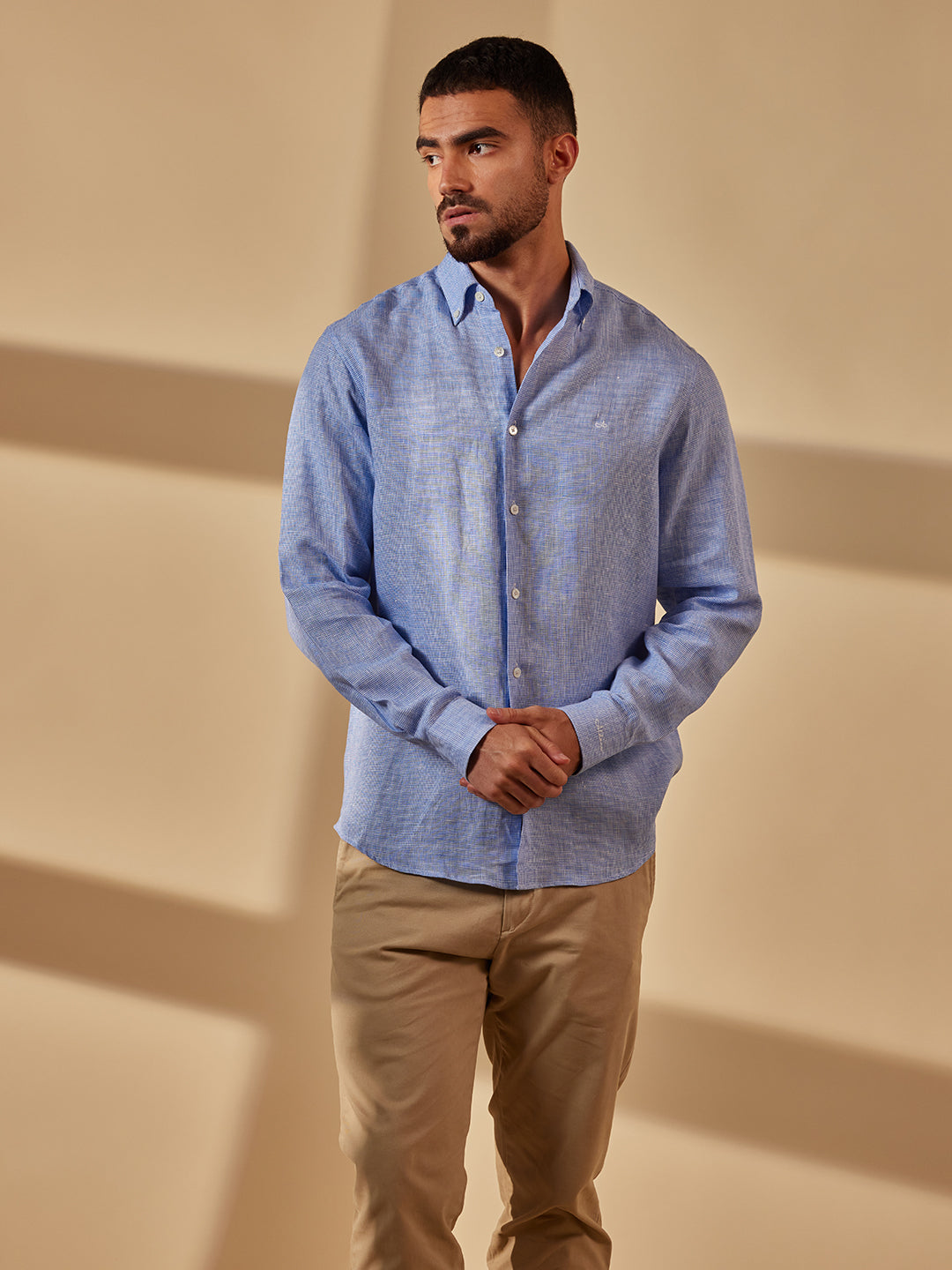 Aldeno Men Regular Fit Solid Sky Blue Cotton Shirt (MIKH)