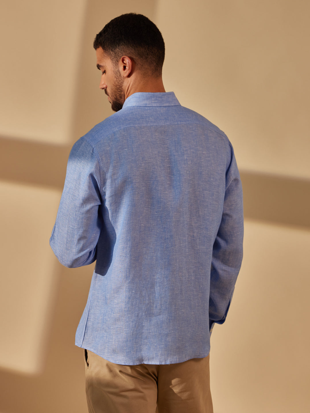 Aldeno Men Regular Fit Solid Light blue Linen Shirt (MAXX)
