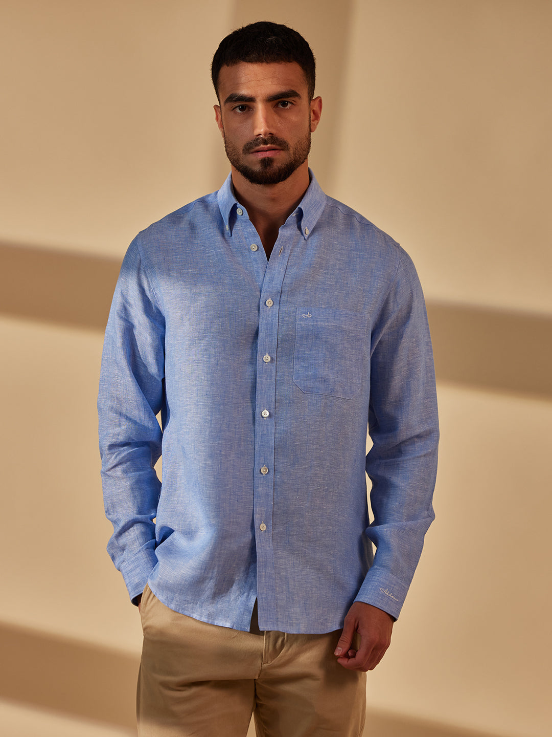 Aldeno Men Regular Fit Solid Light blue Linen Shirt (MAXX)