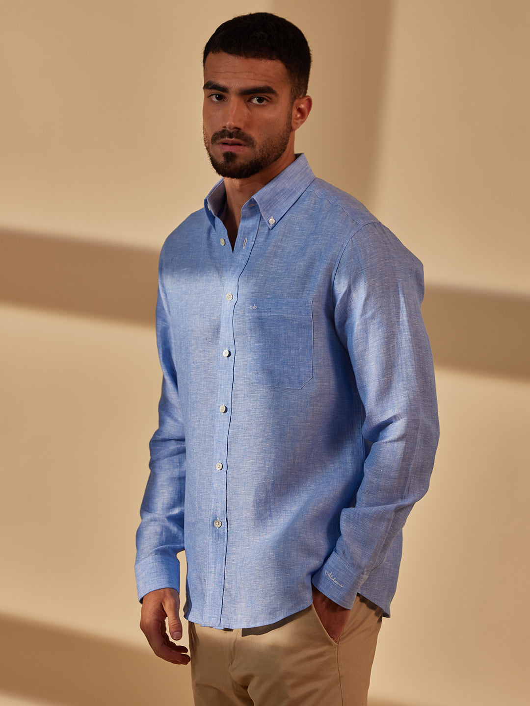 Aldeno Men Regular Fit Solid Light blue Linen Shirt (MAXX)