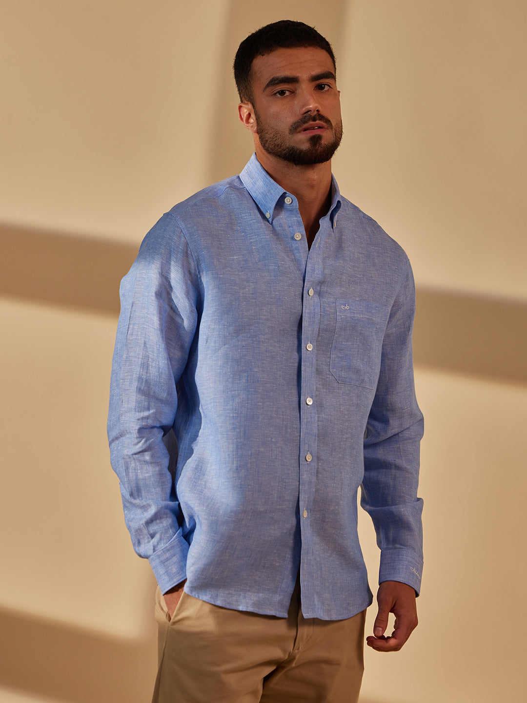 Aldeno Men Regular Fit Solid Light blue Linen Shirt (MAXX)