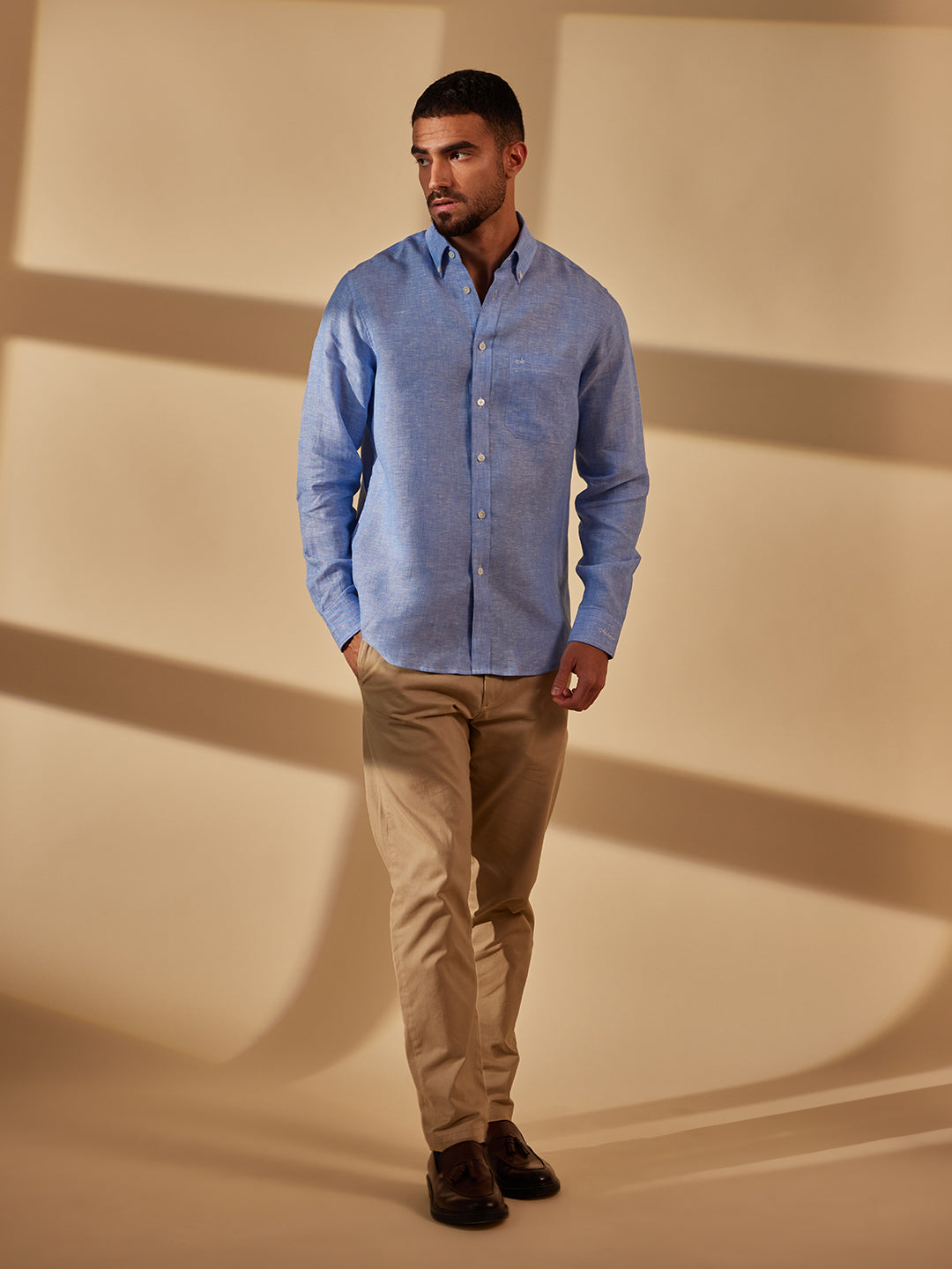 Aldeno Men Regular Fit Solid Light blue Linen Shirt (MAXX)