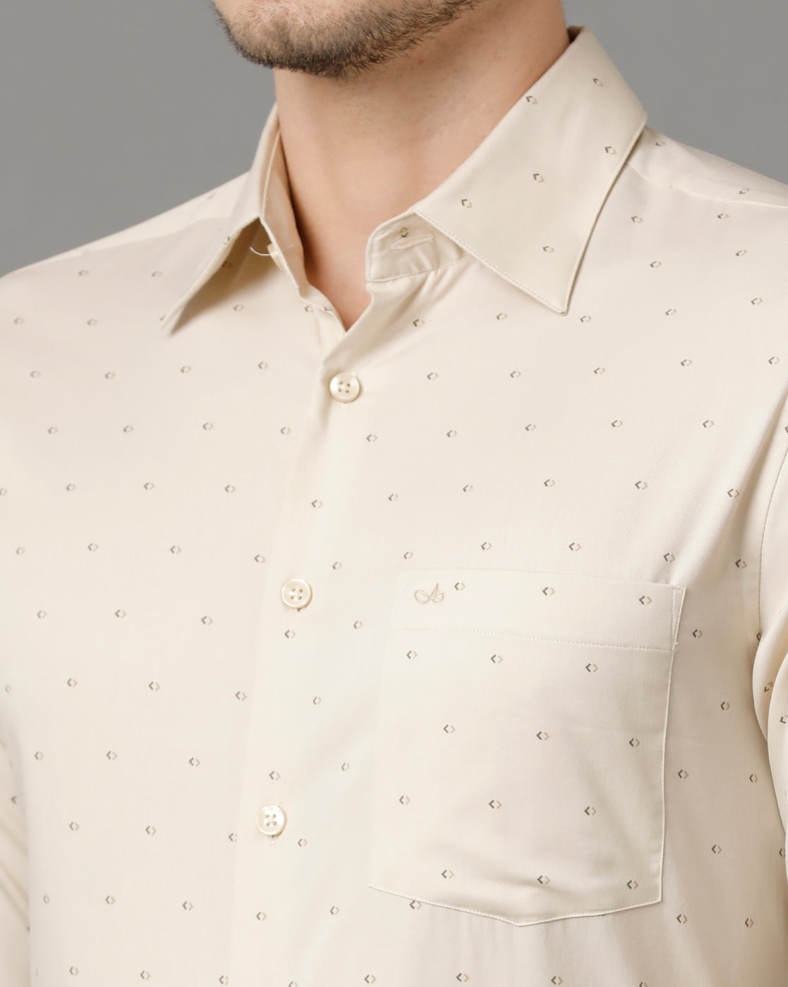 Aldeno Men Printed Formal Beige Shirt (ASHER)