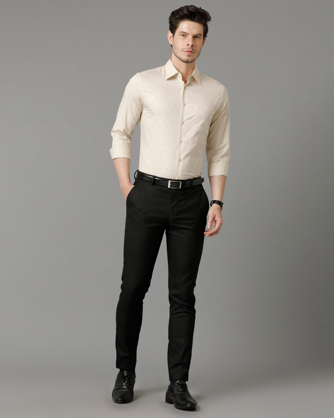 Aldeno Men Printed Formal Beige Shirt (ASHER)