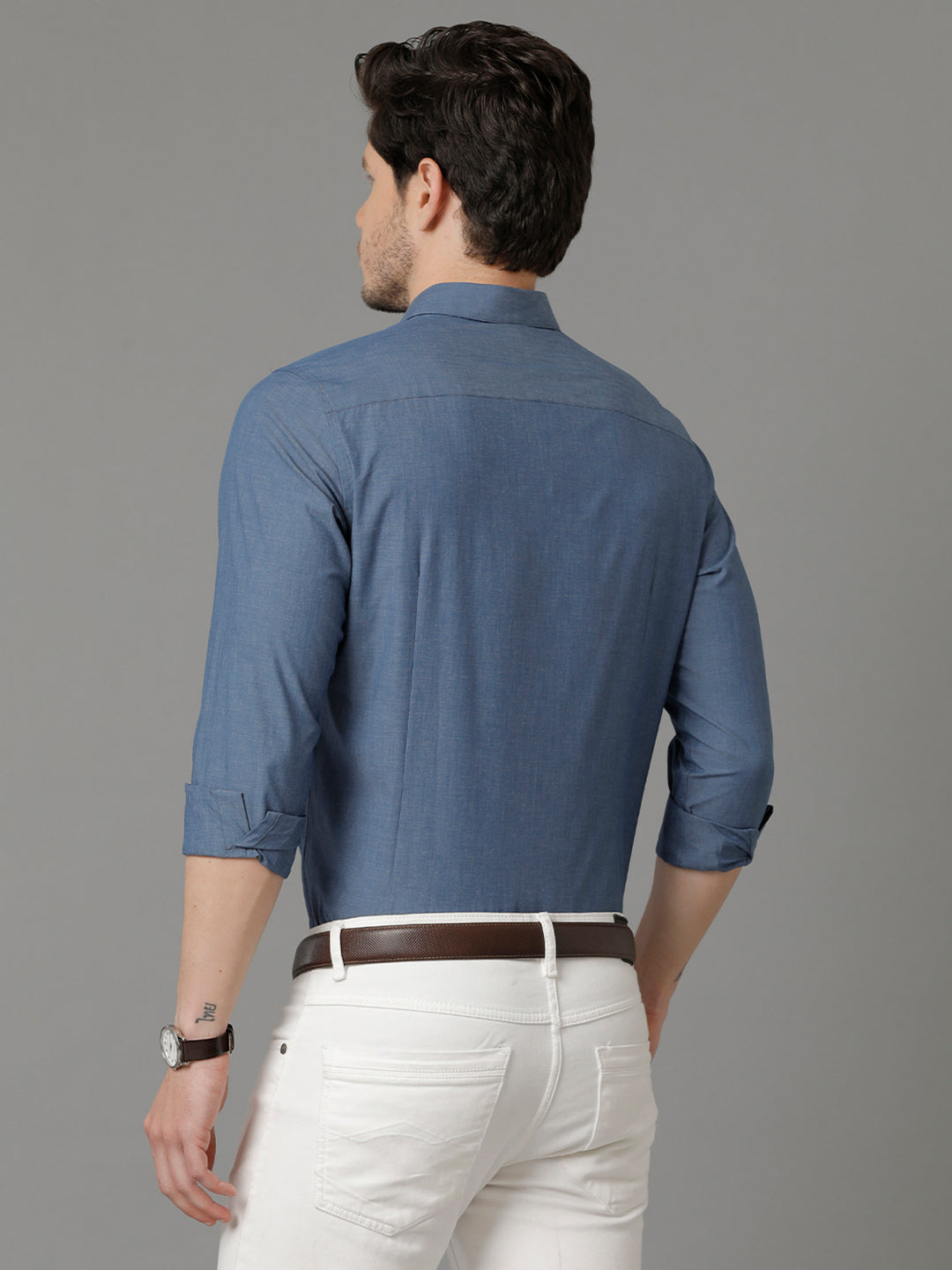 Aldeno Mens Slim Fit Solid Space Blue Formal Cotton Shirt (CADEN)