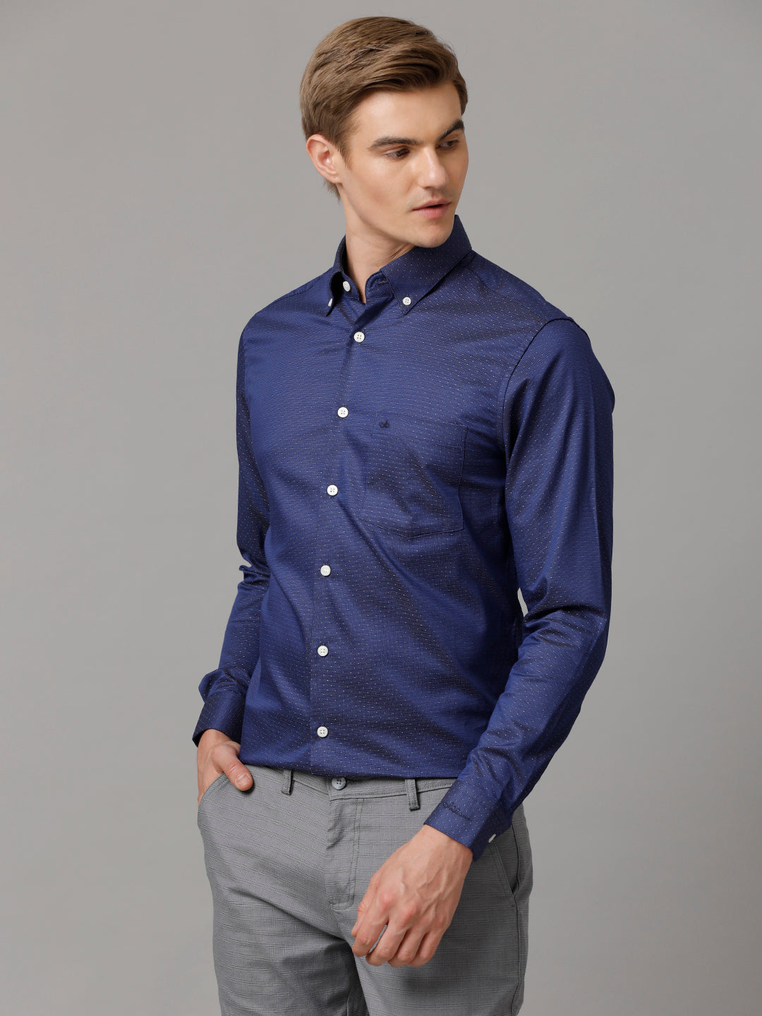 Aldeno Men Solid Formal Navy Blue Shirt (CADER)