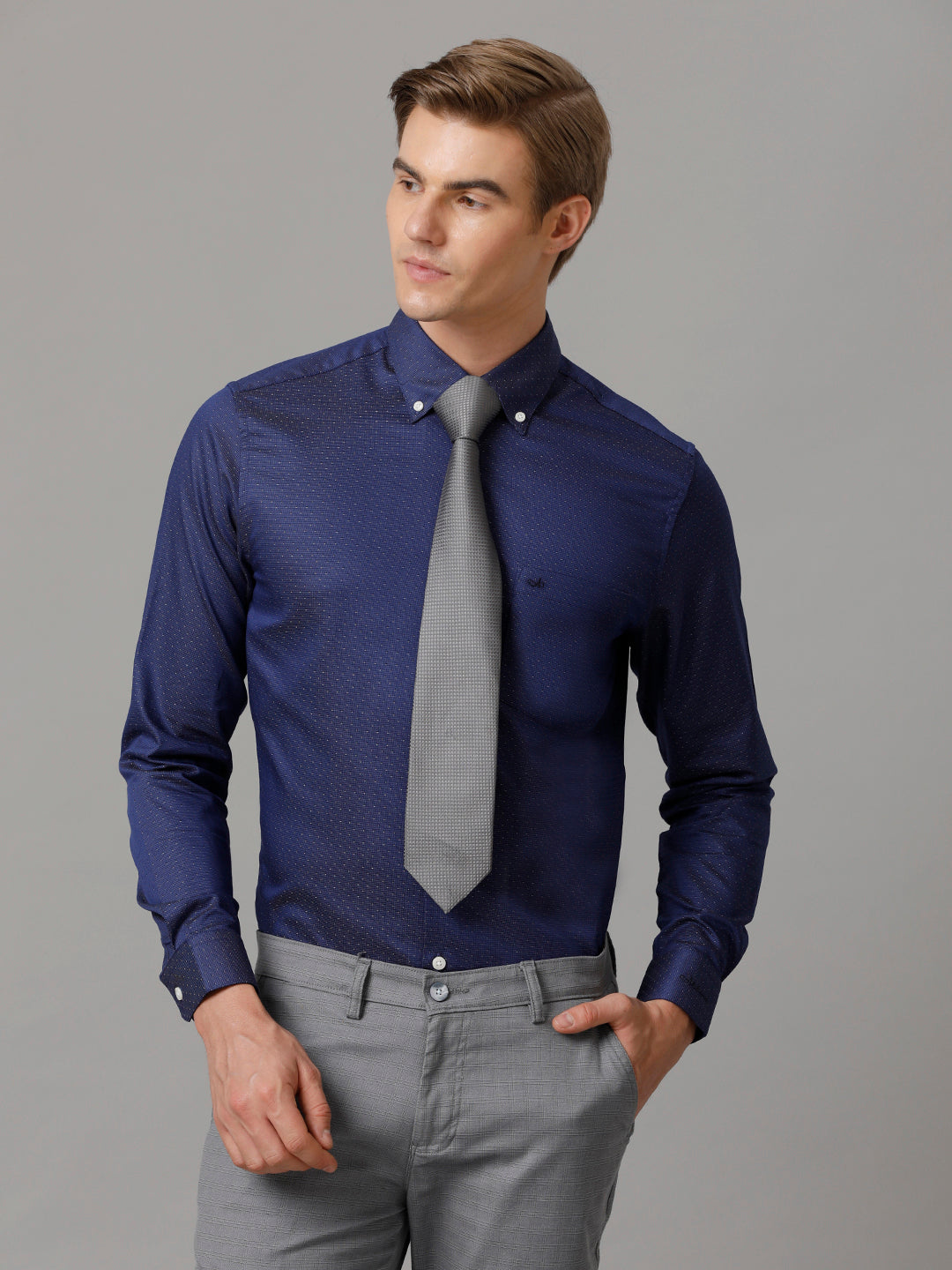 Aldeno Men Solid Formal Navy Blue Shirt (CADER)