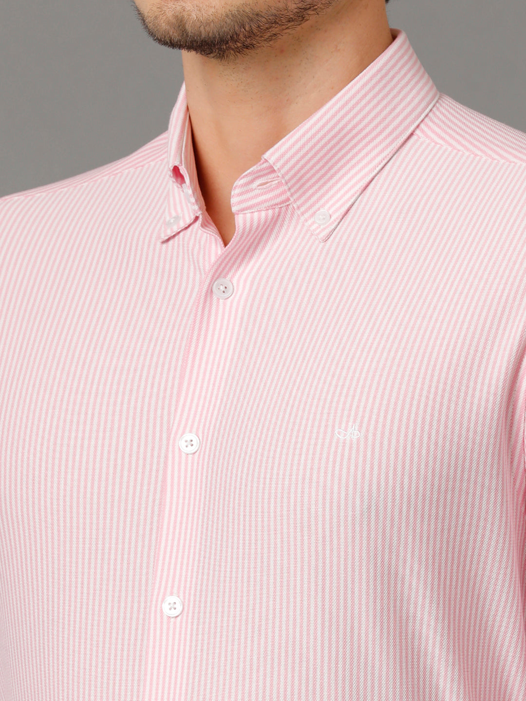 Aldeno Mens Regular Fit Vertical Stripes Pink Formal Knitted Cotton Shirt (CADE)