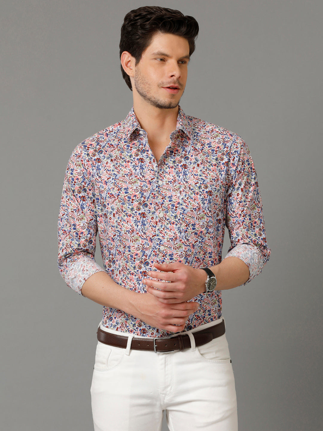 Aldeno Mens Regular Fit Floral Print Multi Casual Cotton Shirt (CADIN)