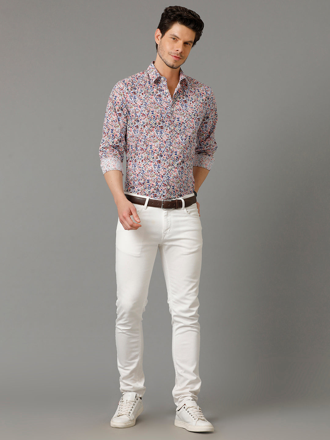 Aldeno Mens Regular Fit Floral Print Multi Casual Cotton Shirt (CADIN)