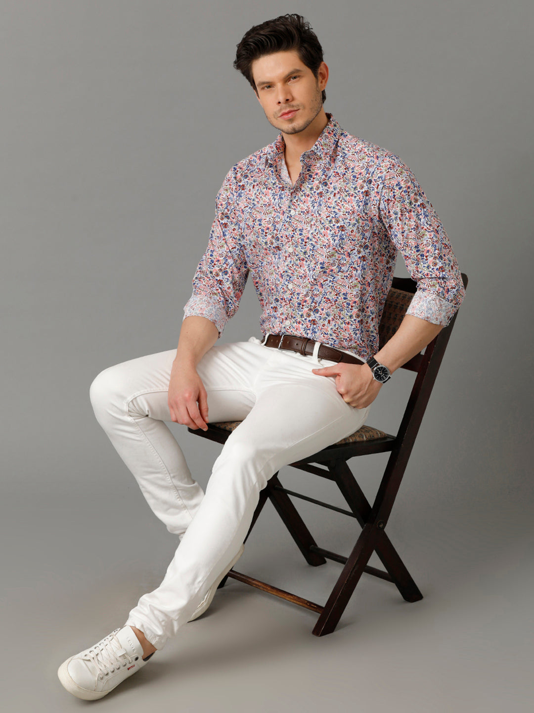 Aldeno Mens Regular Fit Floral Print Multi Casual Cotton Shirt (CADIN)