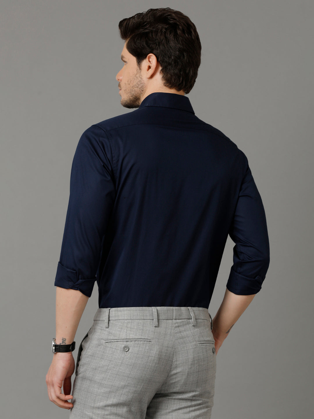 Aldeno Mens Regular Fit Solid Navy Blue Formal Cotton Shirt (CAEDY)