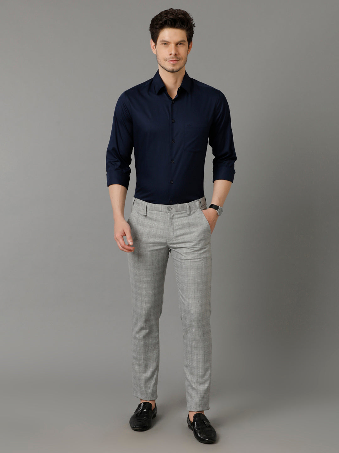 Aldeno Mens Regular Fit Solid Navy Blue Formal Cotton Shirt (CAEDY)